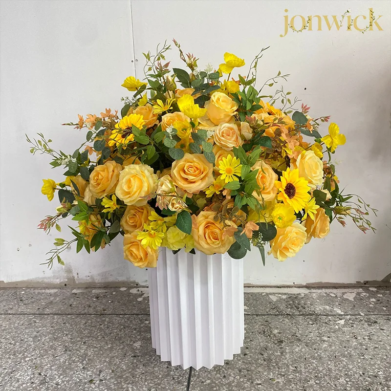 Gelber 30-80cm großer künstlicher Rosen-Pfingstrosen-Blumenball für Tischdekorationen, 5D Hochzeitstisch-Accessoires, Bühnen- und Gangdekoration, Blumenball – Detail 6