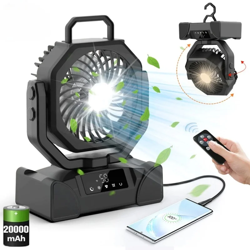 20000mAh Camping Fan with  LED Lanterns 5 Speed Adjustable Hanging Design for Outdoor Camping Fishing  and Hiking Camping