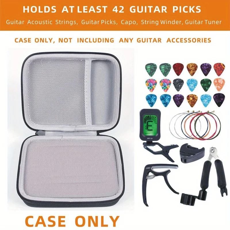 Portable Guitar Pick Holder Case Box with Pick Slot Black Yellow Guitar Capo Tuner Strings Storage Pouch Bag Guitarra Parts