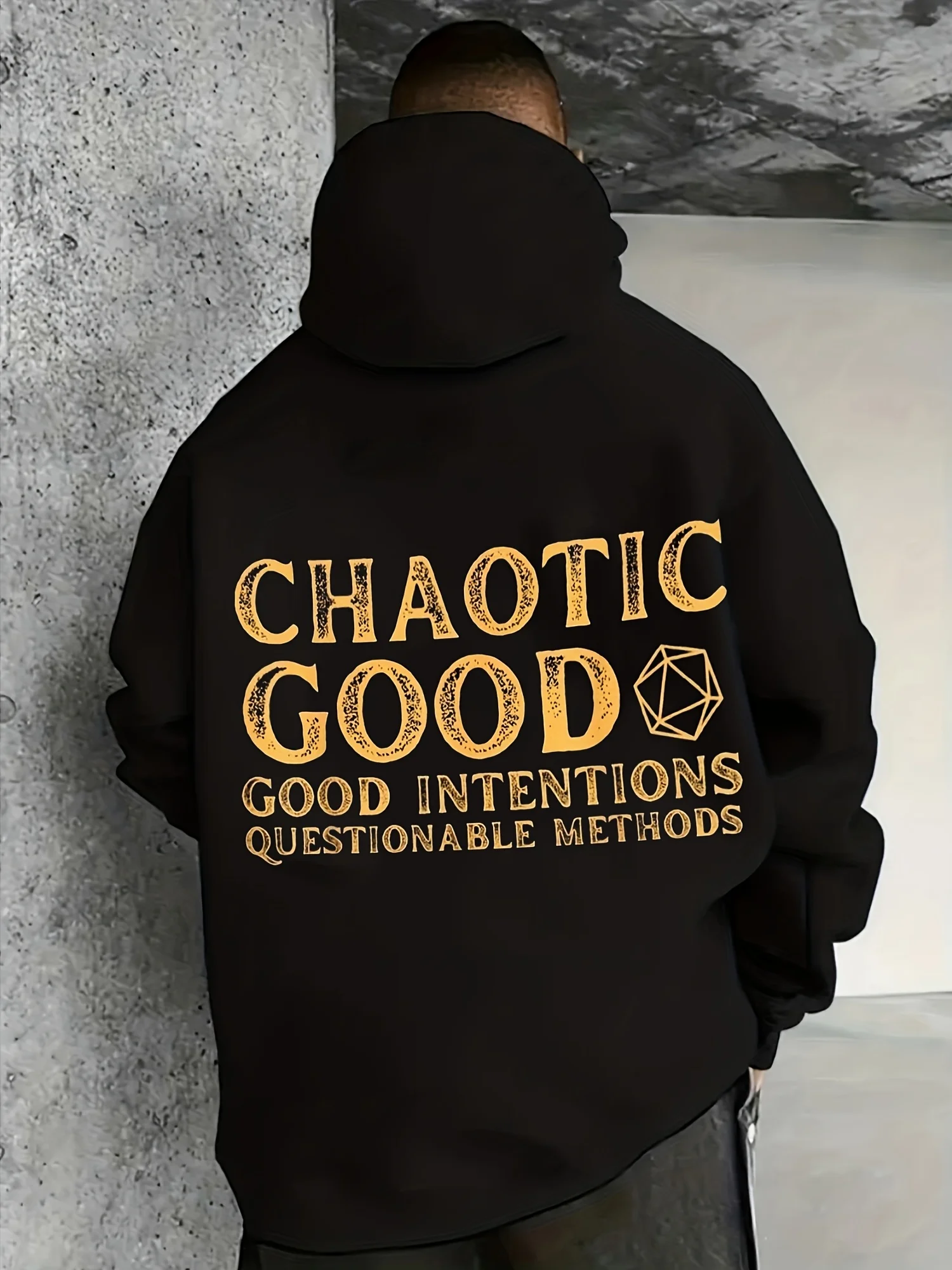 Men's Casual Hoodie with D20 Dice Pattern Design, Adventure Game Style Long-Sleeved Pullover, Large Size Casual Version