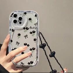 Flower Bracelet Wrist Chain Phone Case For Samsung Galaxy S24 Ultra A55 A54 A32 A34 A24 A14 A13 A21S A22 A05 A05S A15 Soft Cover