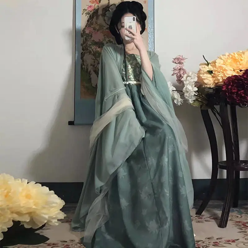 moyu-ge-hanfu-female[bamboo-orchid]tang-style-hezi-skirt-with-large-sleeves-one-piece-xia-qi-chest-fairy-style-set