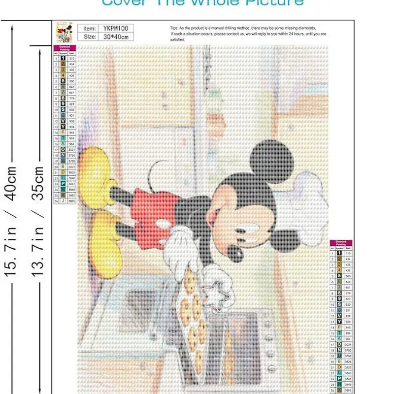 1 шт. Disney Mickey Mouse Chef Diamond Painting Kit, 5D Full Drill Round Diamond Art, DIY мультяшная кухонная сцена для выпечки, 40x50 см La