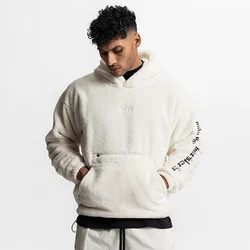 New Autumn and Winter Men's Warm Wool Hooded Sweatshirt Letter Print Casual Pullover Kangaroo Pocket Hoodie Fleece Sweatshirts