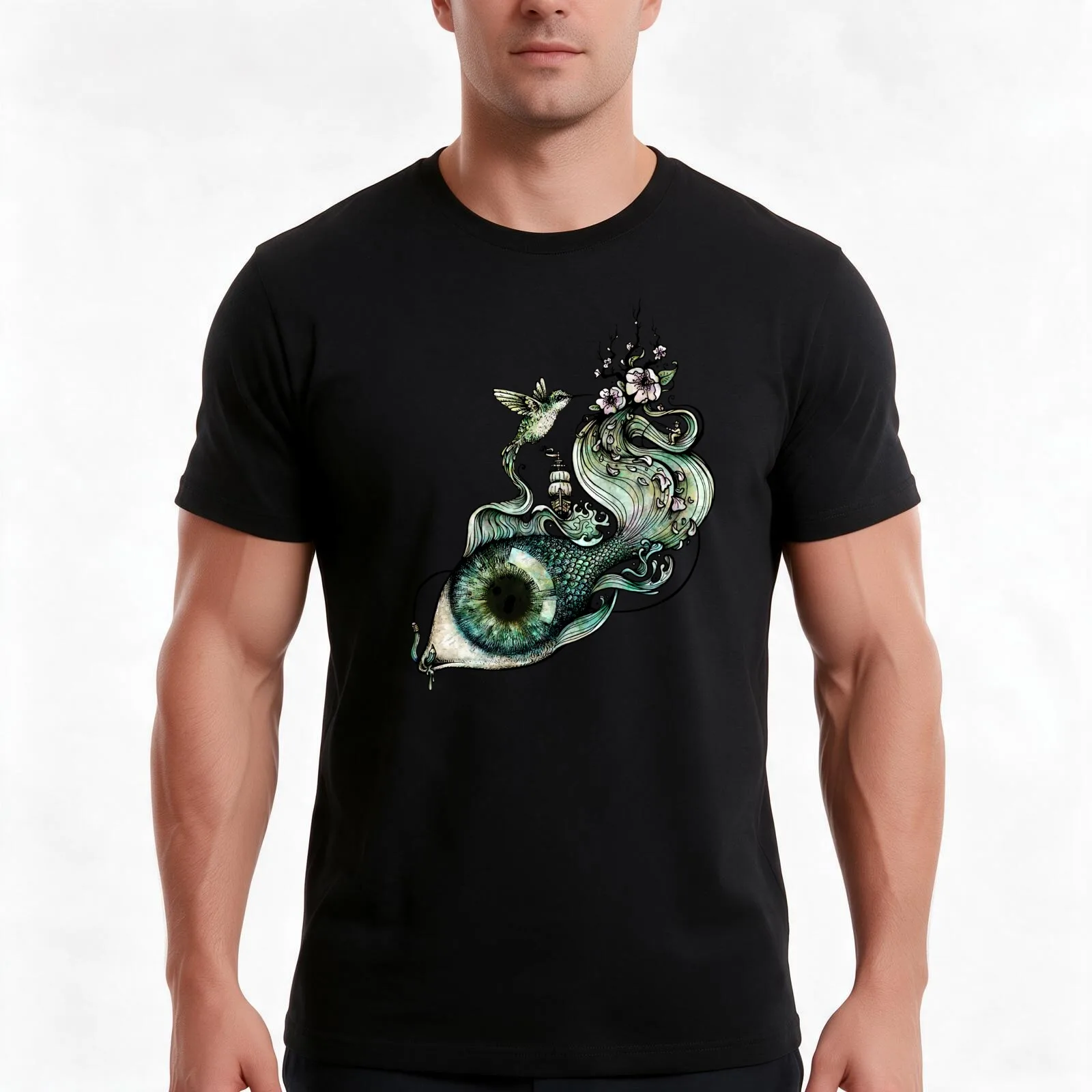 Flowing Creativity T-Shirt Summer Casual Cotton Tee Oversized Streetwear Tops Vintage Graphic Print Loose Fit Short Sleeve