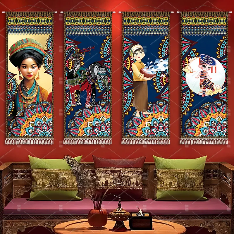 Dai Ethnic Style Cloth Art Hanging Painting Homestay Tapestry Hotel Restaurant School Arrangement Hanging Cloth