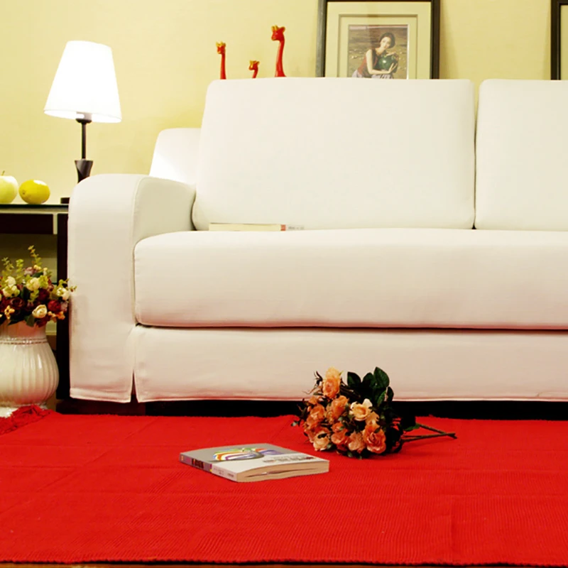 

High pure red design tessel edge cotton area rug for bedside living room tapetes para casa sala tapis salon