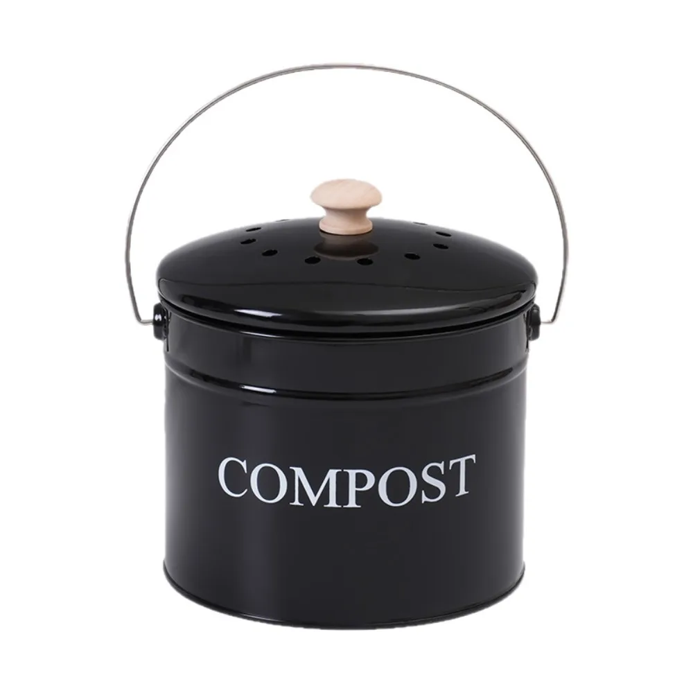 Odorless Kitchen Compost Bucket Activated Charcoal Filtration with Lid Food Waste Composting Bin Metal Folding Handle