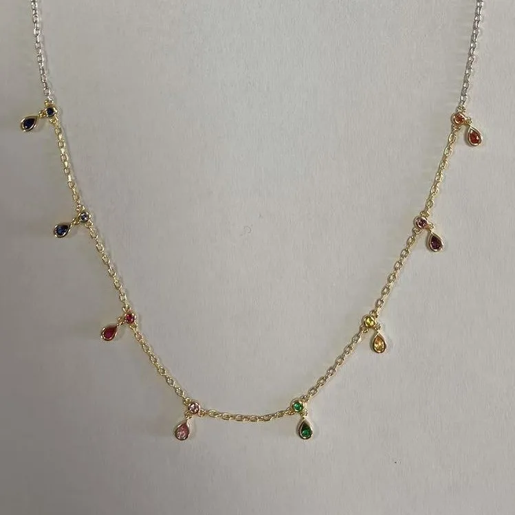

New S925 Silver Water Drop 2 * 3 Colorful Full Circle Diamond Set Versatile Clavicle Chain Necklace High End Wedding Jewelry