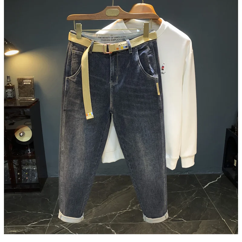 Осенние джинсы 2025 года, мужские модные новые свободные повседневные уличные универсальные эластичные длинные брюки Haren