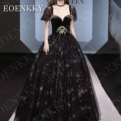 이브닝 파티 드레스 Tulle A-Line Korea Evening Dresses Off The Shoulder Star Printed Formal Occasion Gowns Custom Made Floor Length Women