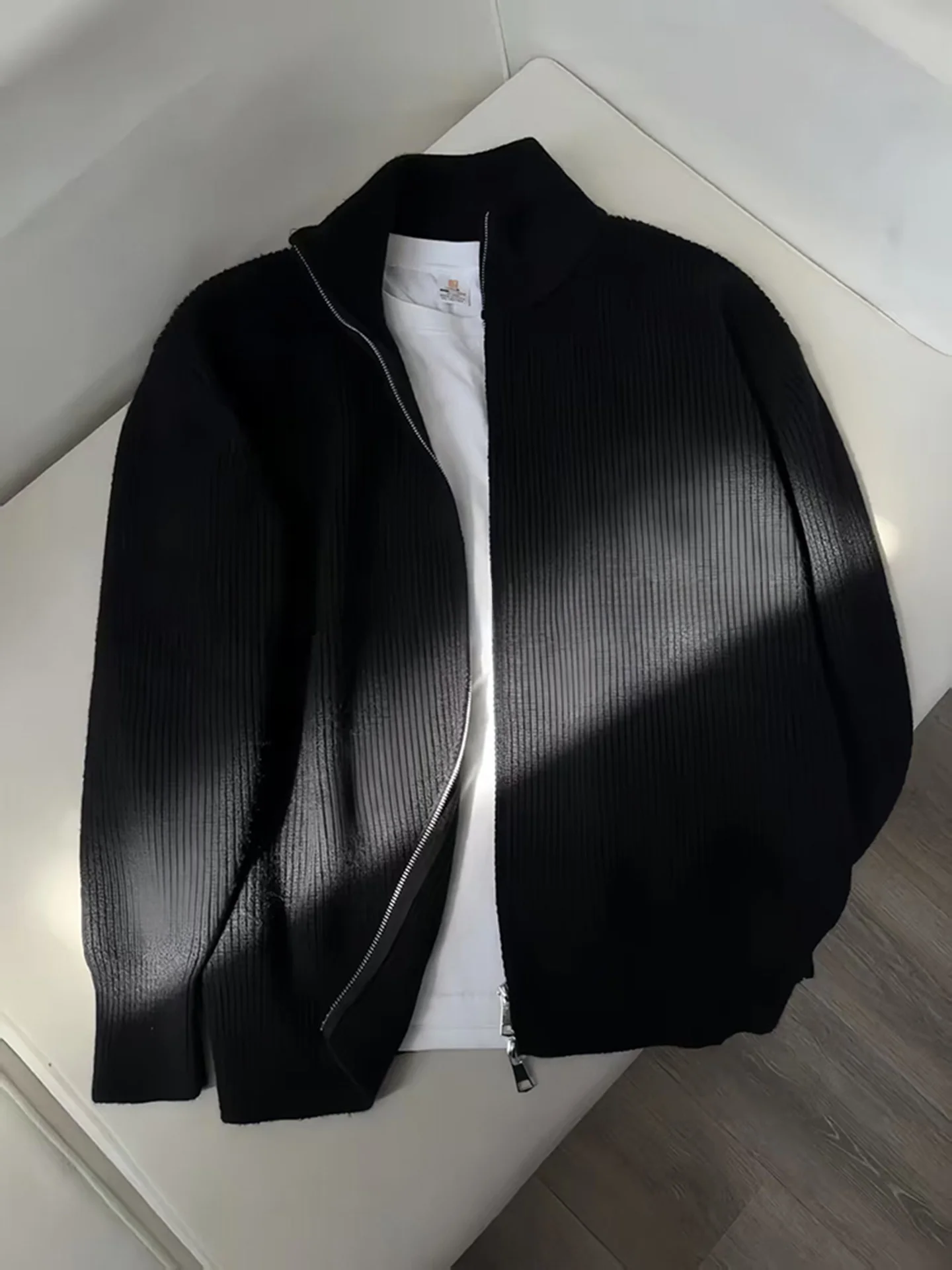 

Мужской вязаный кардиган с воротником-стойкой в американском стиле, свободного кроя, мягкий и удобный