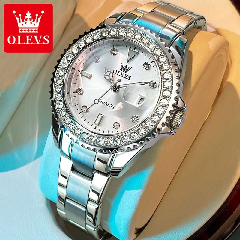 OLEVS Luxury Diamond Dial Quartz Watch for Women Fashion Elegant Ladies Watches Stainless Steel Waterproof Women's Wristwatch