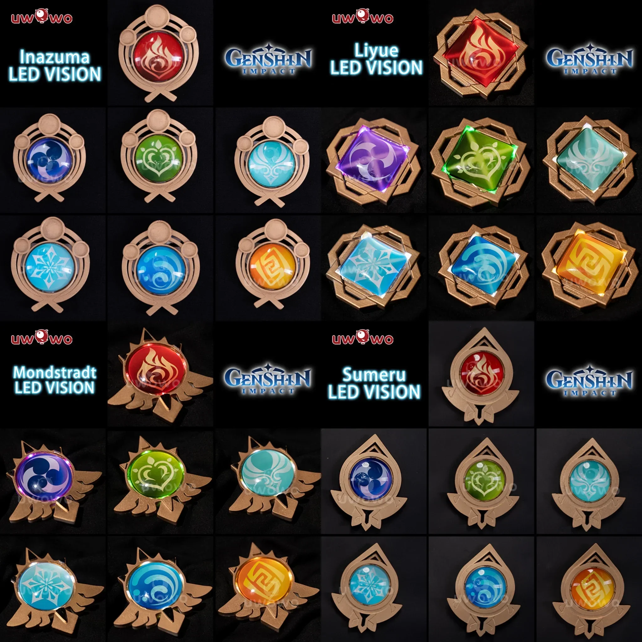 Светодиодное видение «Eye of God» Игра Genshin Impact Реквизит для косплея Mondstadt/Liyue/Inazuma/Sumeru Dendro Cryo Hydro Pyro Geo Elect