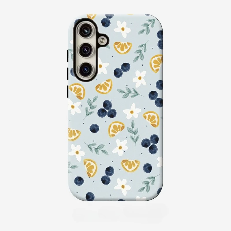 Lemon Blueberry Flower Film 2-in-1 Phone Case For Samsung Galaxy S26 S25 S24 S23 S22 S21 + S21 Ultra Plus A54 A55 A56