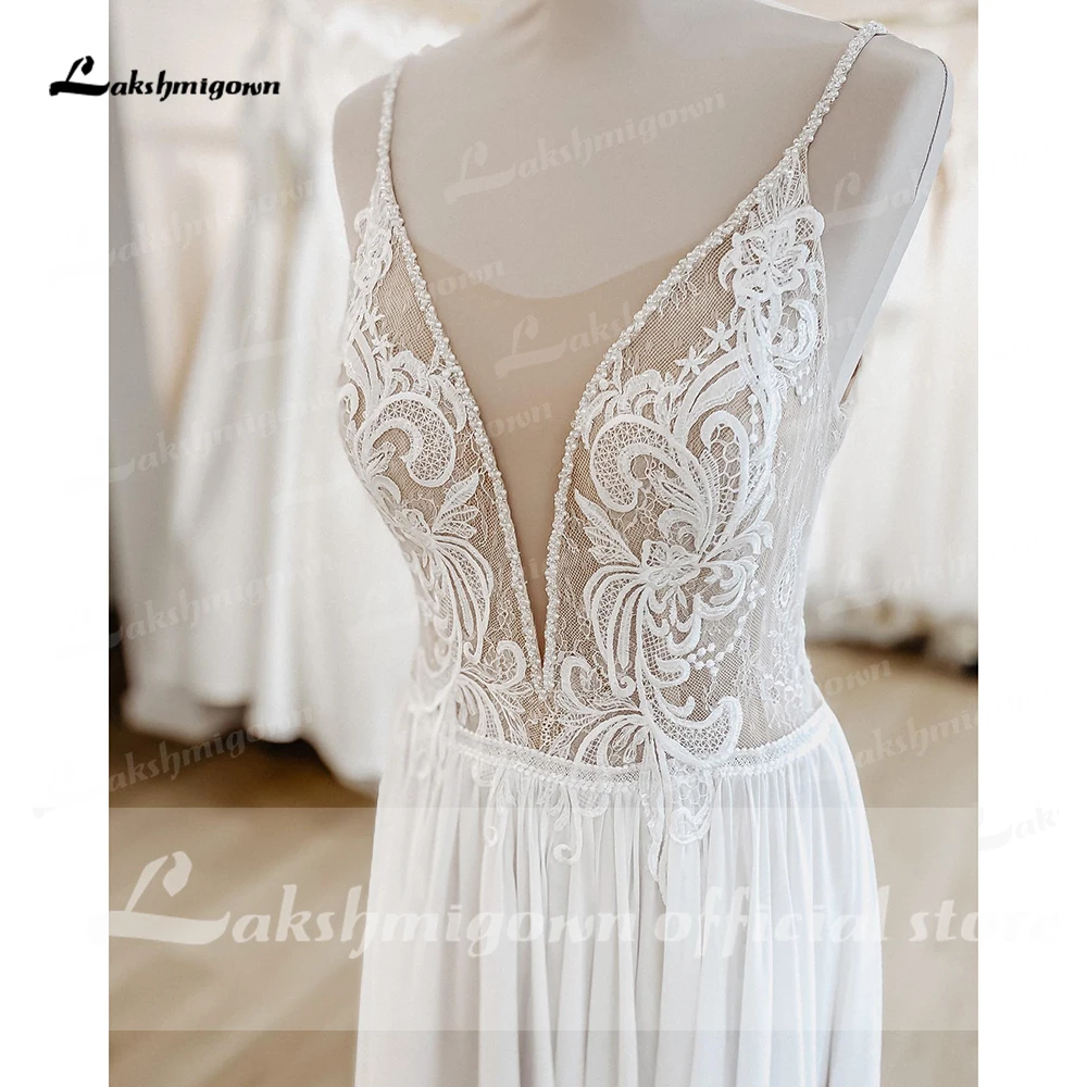 Lakshmigown abito da sposa Boho 2023 elegante da sposa una linea in Chiffon abiti da sposa lunghi da spiaggia con scollo A V corpetto in pizzo