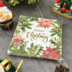 Christmas Decoration Colourful Tissue Paper Company Party Original Wood Pulp Flower Printed Napkin Square Facial Tissue Paper