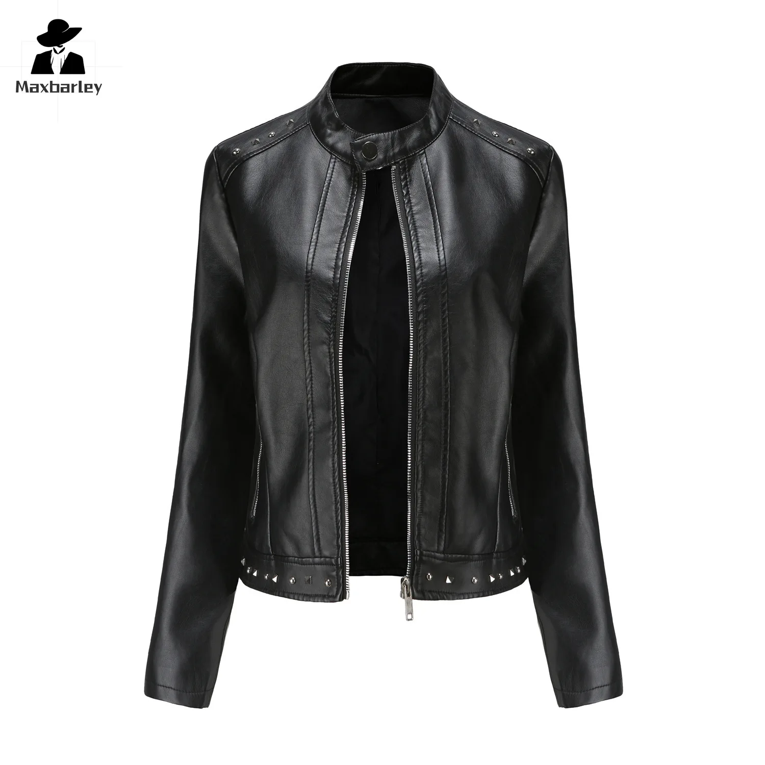 Short Leather Jacket Cool Girl Handsome Slim Fit RIvet Motorcycle Red Jacket 2024 Fashion Women's Street Bike PU Leather Coat