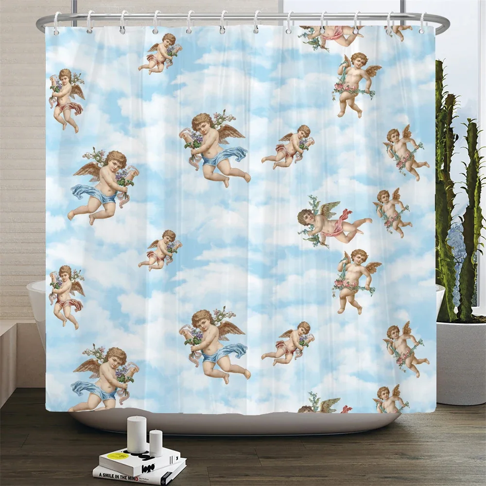 European Retro style Angels Shower Curtains Bathroom Curtain Waterproof Fabric Bathtub Decor 180*180cm Bath Curtain With Hooks