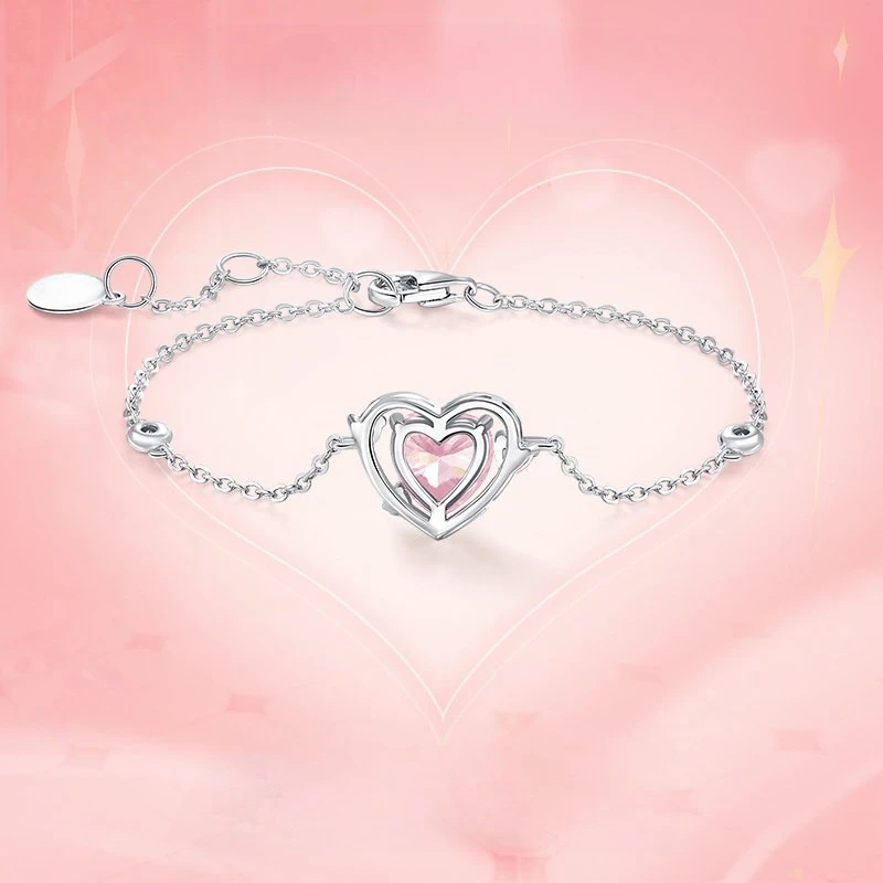 

2026 New Luxury Jewelry Pink Heart Bracelet for Women 925 Sterling Silver Elegant Daily Accessory Valentine's Day Gift