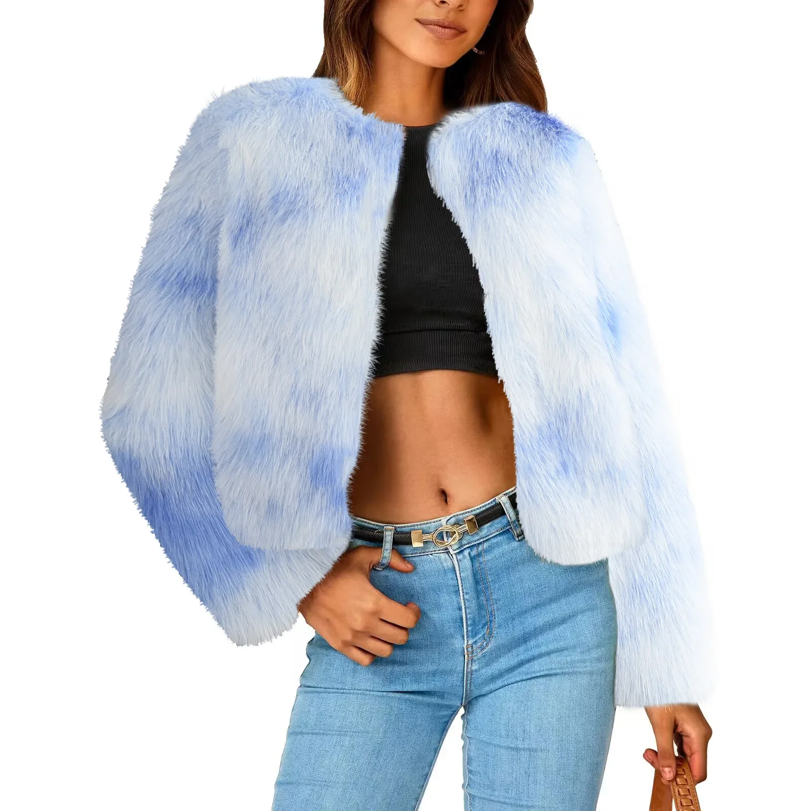 Women's 2024 Winter Faux Fur Coats Fleece Cropped Jacket Faux Fur Long Sleeve Pockets Shaggy Warm Outerwear Fall Jacket Teddy