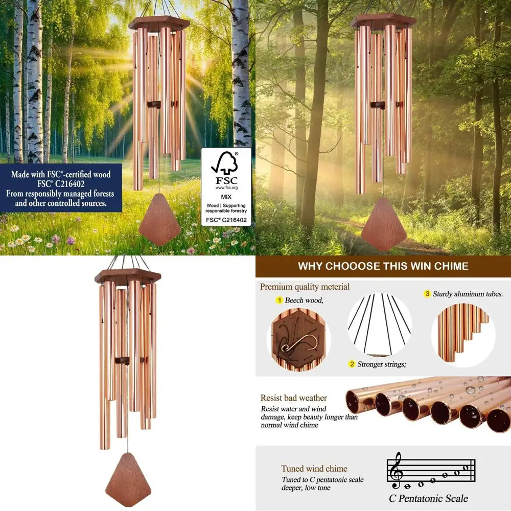 

Large 44 Inch Deep Tone Sympathy Wind Chime, 6 Tuned Tubes, Elegant Outdoor Memorial Chime for Garden, Patio, Balcony, Home Deco