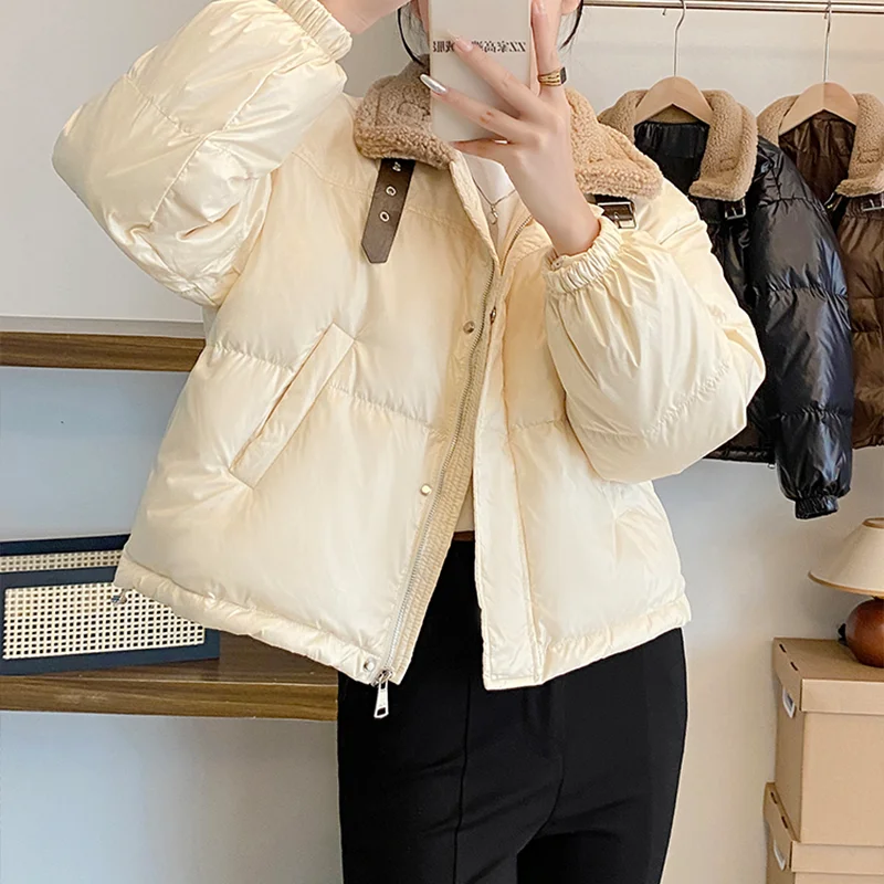 Women Parka Jacket Coat High collar Long Sleeve Thicken Harajuku Warm Turtleneck Padded Jacket Vintage 90s Winter 2024 Clothing