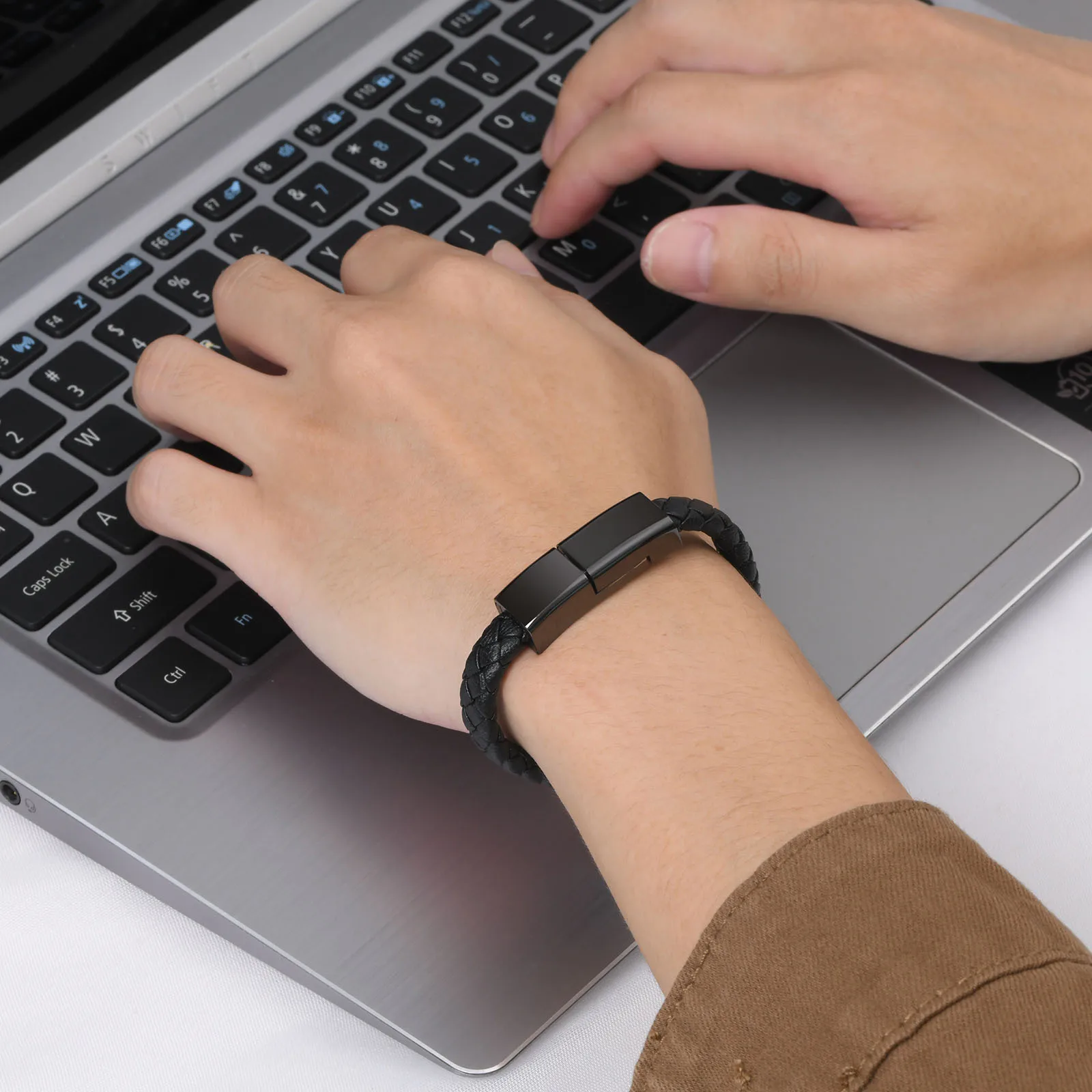 Leather Rope Bracelet for Men Boys,Black Charging Cable Wristband,Simple Convenient Jewelry Gifts