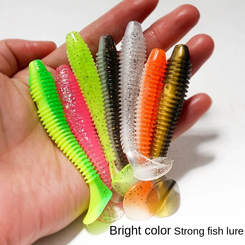 10PCS Fishing Worm Soft Lures Jig Wobblers 5.5cm 6.5cm 7.5cm Easy Shiner For Carp Bass Artificial Double Color Silicone Swimbait