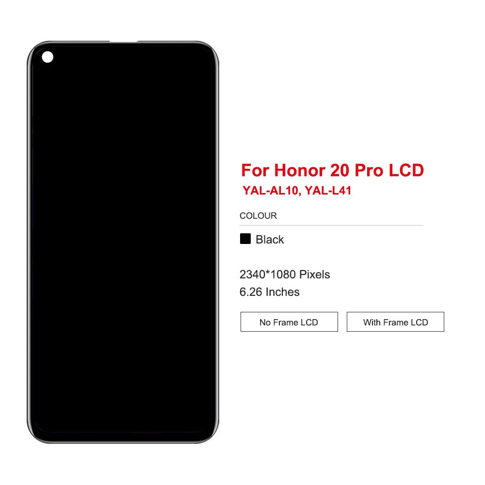 Pantalla de 6,26 pulgadas para Honor 20 Pro con Marco, montaje de digitalizador de pantalla táctil LCD para YAL-L21, reemplazo de LCD YAL-L41