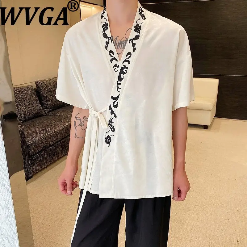 

Летняя новинка: Мужская рубашка WVGA в стиле High Street с коротким рукавом, вышивкой и шнуровкой, свободного кроя, дышащая, нишевая, шикарная, повседневная, Ins W20941