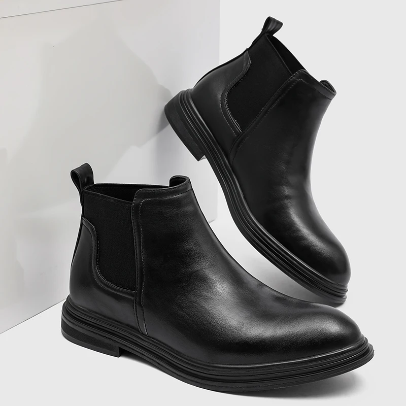 Size 38-48 Classic Men Business Chelsea Boots Black Brown Men Casual Trendy Versatile Brand Boots British High-top Boots