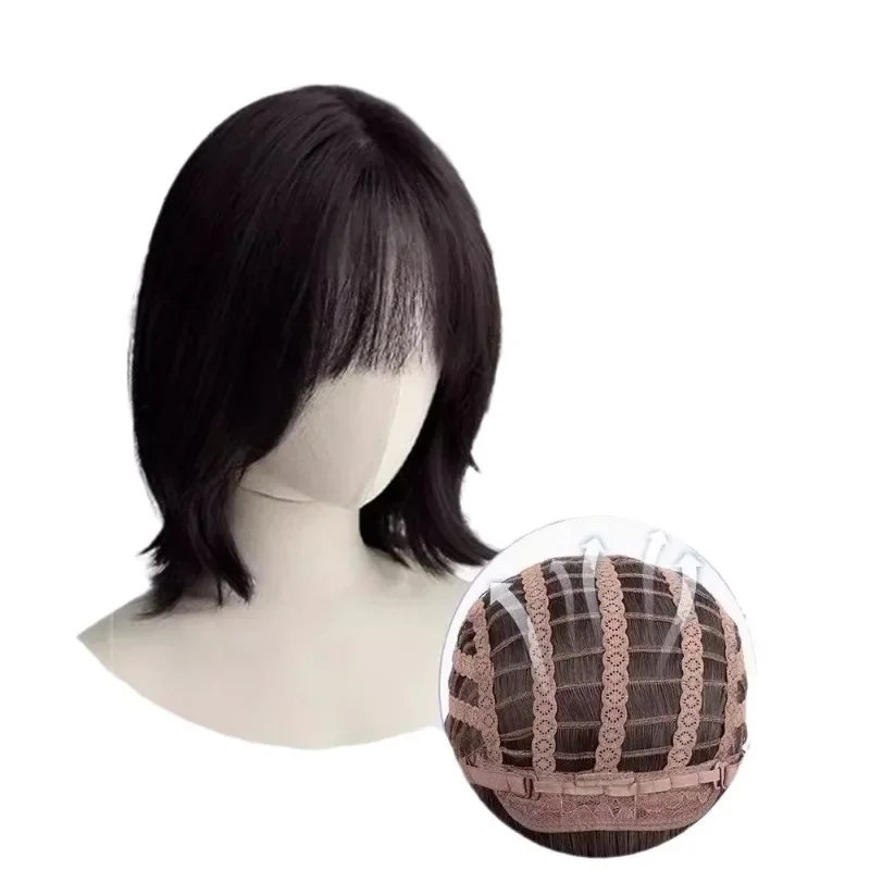 Pelucas Bob onduladas cortas para mujer, peluca sintética Natural Lolita de color negro y marrón con flequillo para niña, cosplay diario resistente al calor