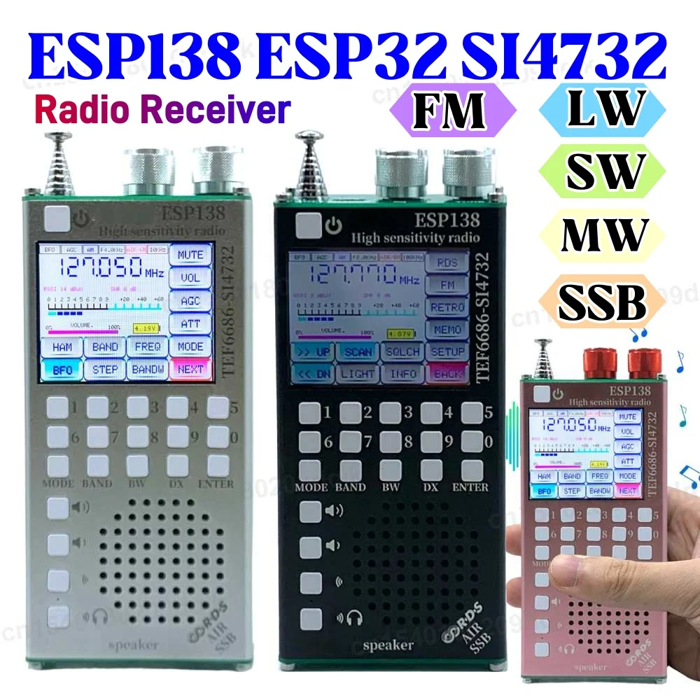 أوضاع مزدوجة ESP138 راديو عالي الحساسية BT راديو TEF6686 ESP32 SI4732 RDS راديو عرض البيانات FM/LW/MW/SW/AIR/SSB