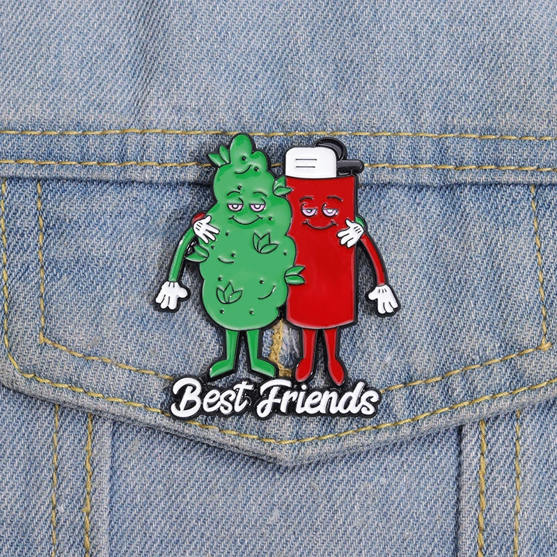 Melhores amigos Esmalte Pins, folha de tabaco, broches de forma mais leve, lapela emblemas, jóias presente para parceiro