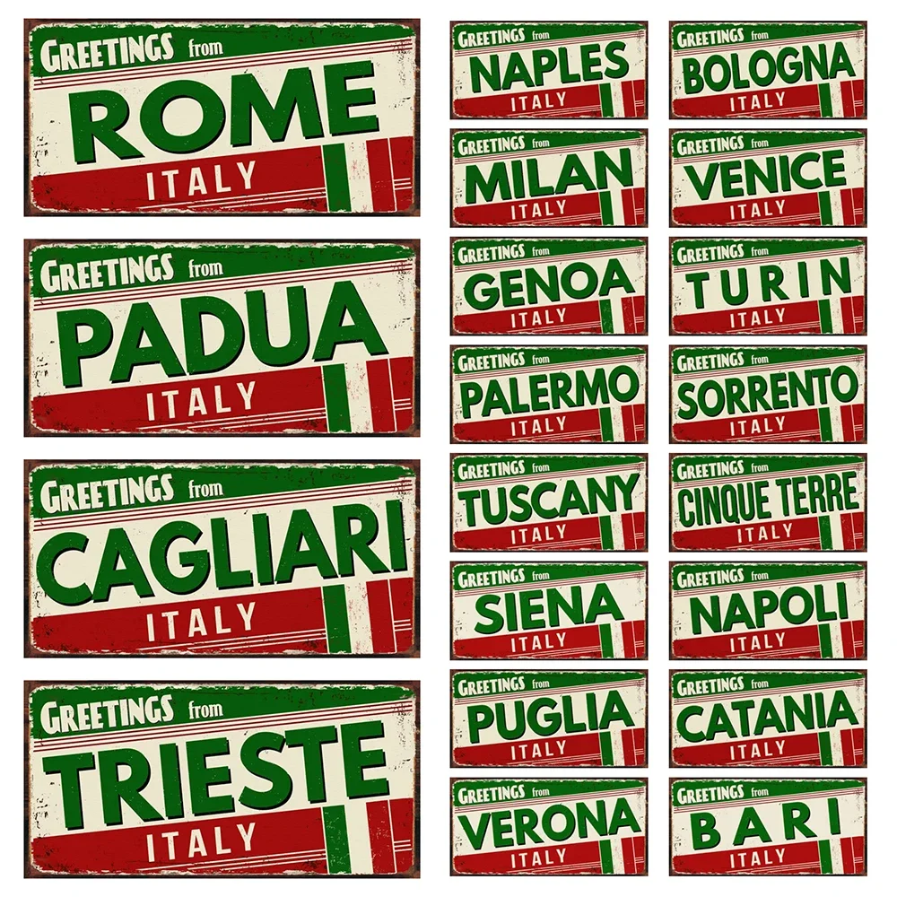 Italy Decorative Plates of Countries Greetings From Rome Metal Tin Signs Retro Vatage Plate Retro Wall Art Home Decor 30X15CM