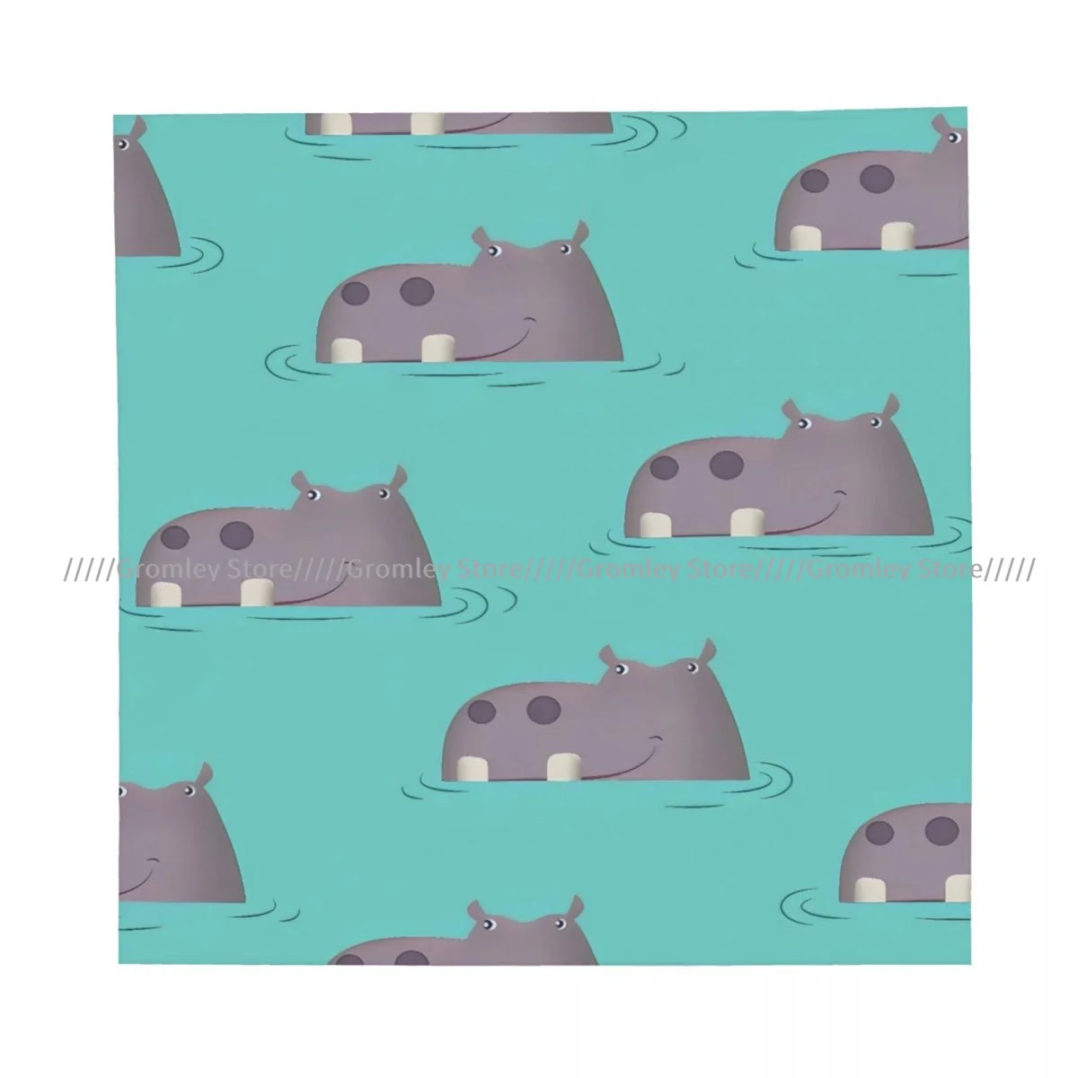 Square Scarf Women Hippopotamus Smiling In The Water Bandana Headscarf