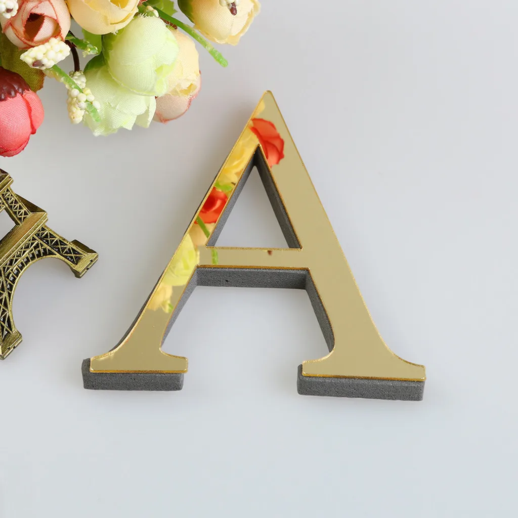 15cm English Alphabet Acrylic Gold Wall Stickers Home Decor For Living Room Bedroom Cabinet 3D Mirror Poster Stick Wallpaper