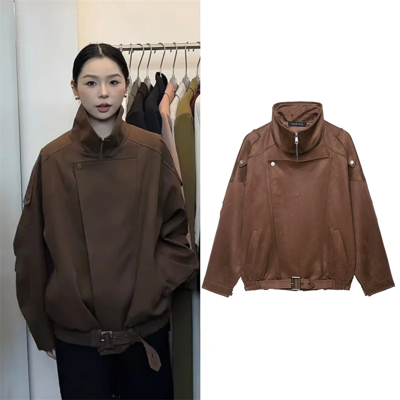 

Women's Coat 2025 Autumn New Style Rust-colored Long-sleeve Suede Belt Decorative Jacket Casual and Stylish Versatile Personl