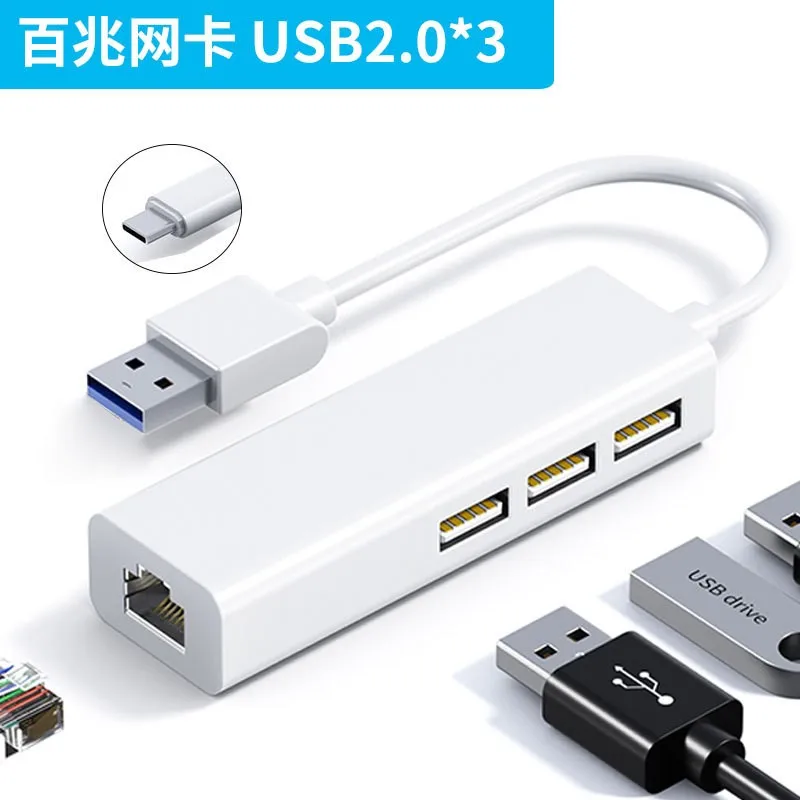 USB Ethernet Network Card 3 Ports High-Speed USB 2.0 to RJ45 Hub 10/100 Ethernet Adapter Free Driver USB Hub Lan For Macbook Win