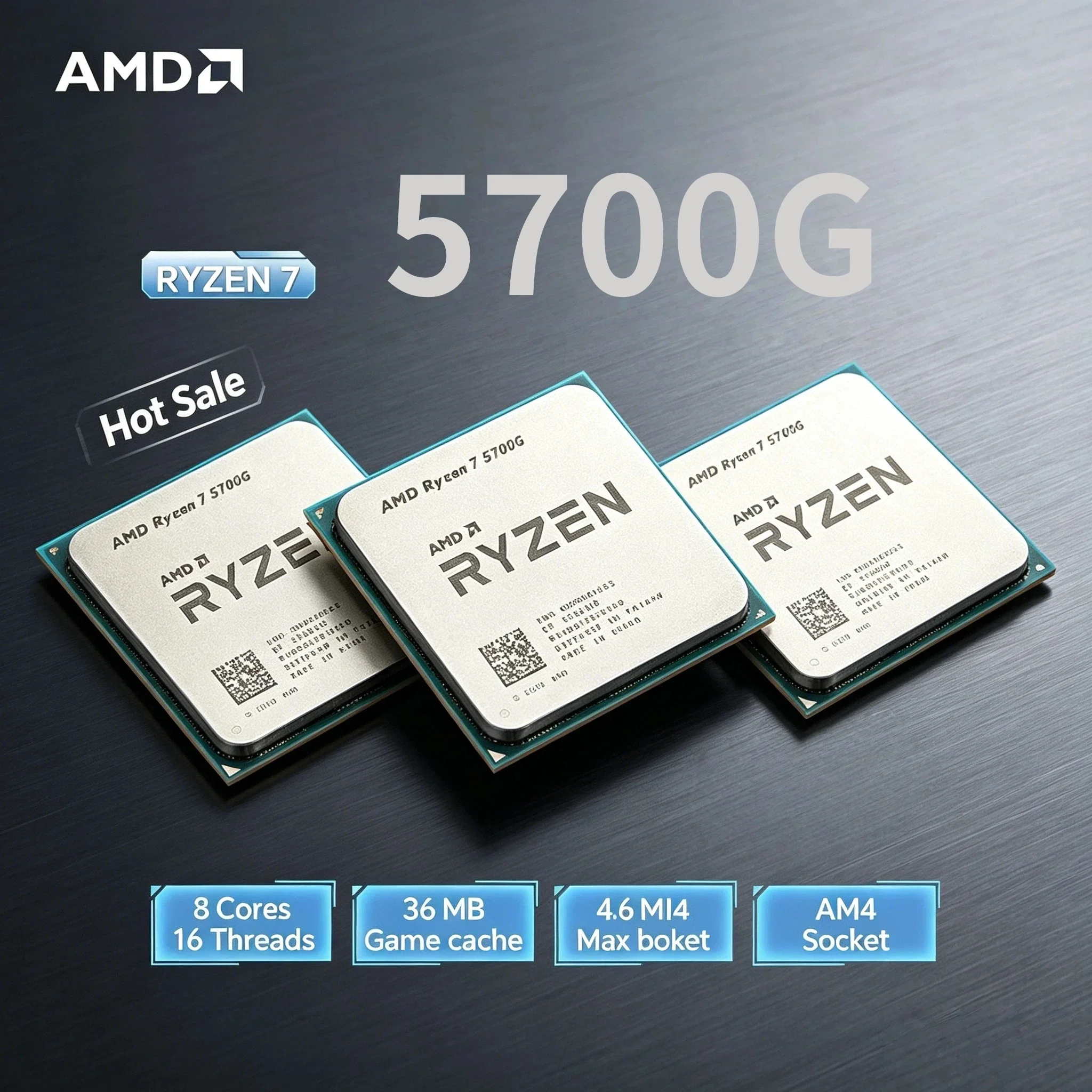 Procesador AMD Ryzen 7 5700G Original de 4.6GHz, 8 Núcleos, 16 Subprocesos, 65W, 7nm, AM4, para Escritorio, con Gráficos Radeon, en Bandeja, R7 5700G Pro