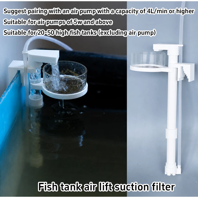 Luftbetriebener Fischkot-Sammler, Aquarium-Fischkot-Reinigungsfilter, Süßwasser-Skimmer, Wasserzirkulationssystem für Fischbecken – Detail 6