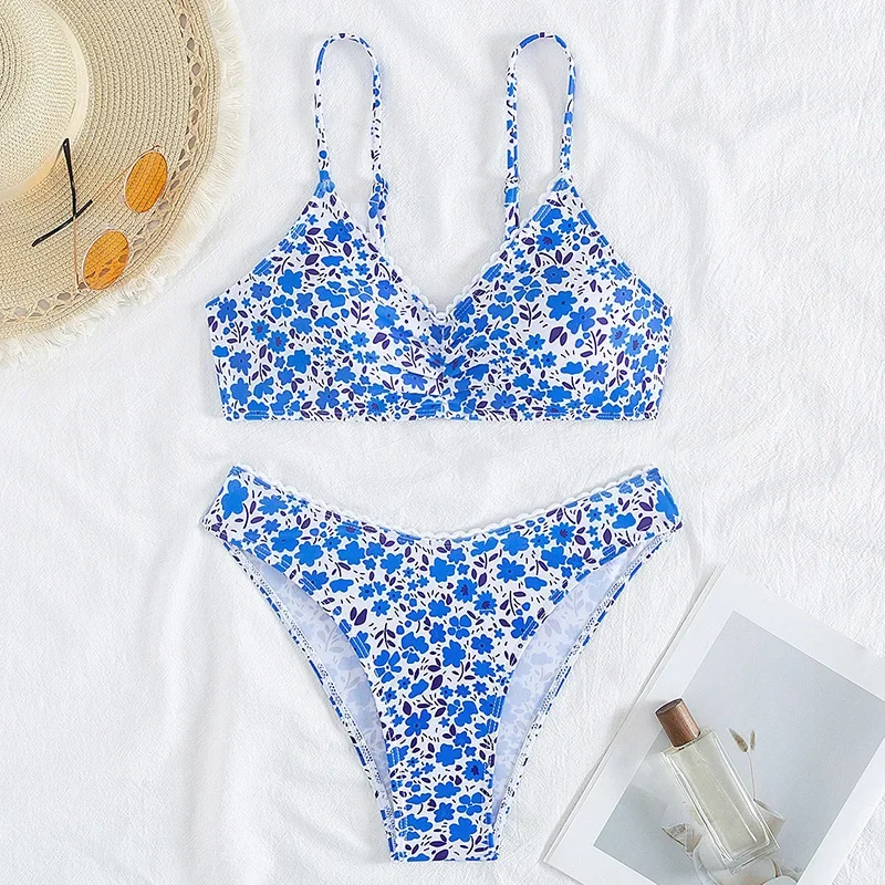 

Floral Pattern Bathing Suit Women Bikini Set Patchwork Lace Edge Swimwear Summer 2025 New Sexy Bathing Suit Beachwear 2 Piece