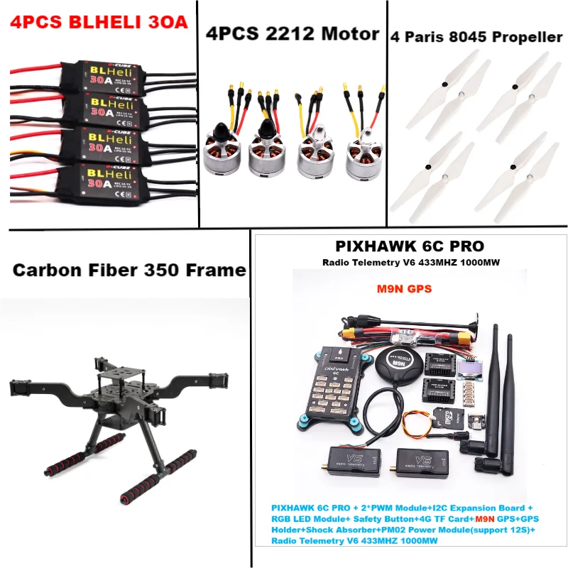 AeroPartsRctoSky PIXHAWK 6C PRO M9N Open source new smart drone FLY350 300 380 450MMpix quadrotor upturned rack
