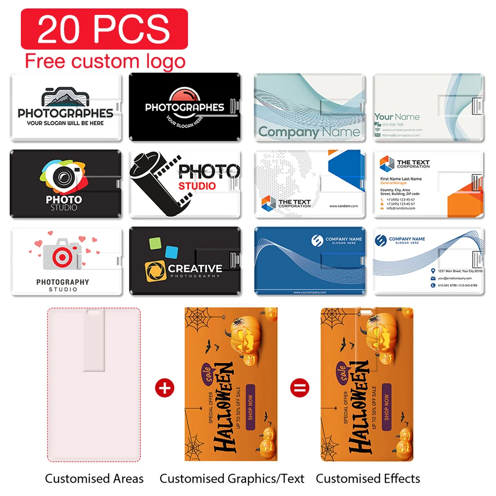 

20 шт./лот USB-флеш-накопитель, банковская карта, ручка-накопитель, устройство хранения, бесплатный индивидуальный логотип, карта памяти, кредитные карты, Pendrive 64G