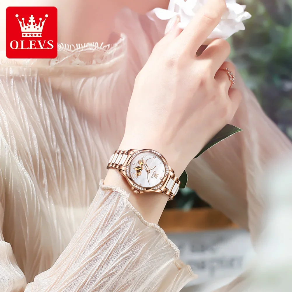 High Quality Automatic Movement Woman Watch Luxury Skeleton Mechanical Wristwatch Reloj Mujer Ceramic Strap Watches for Women