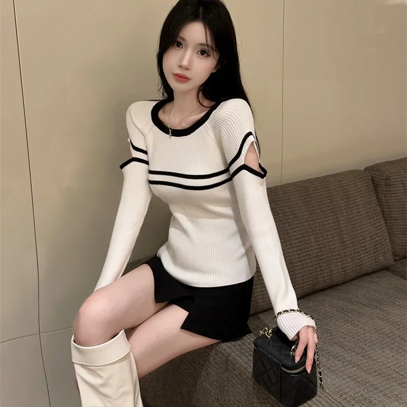 Maglione lavorato a maglia lungo Sve slim fit da donna autunno inverno scava fuori rotondo Ne Color Blo Sweet Sle Moisture ng