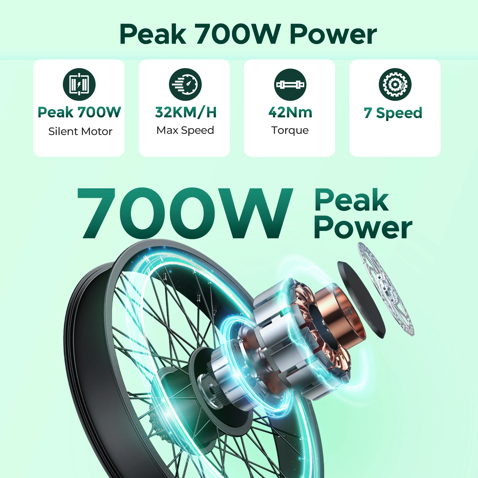ENGWE HillMiles MileCity 1 26 بوصة دراجة كهربائية للركاب 700 وات محرك ذروة 7 سرعات دراجة كهربائية للسفر في عطلة نهاية الأسبوع، أخضر