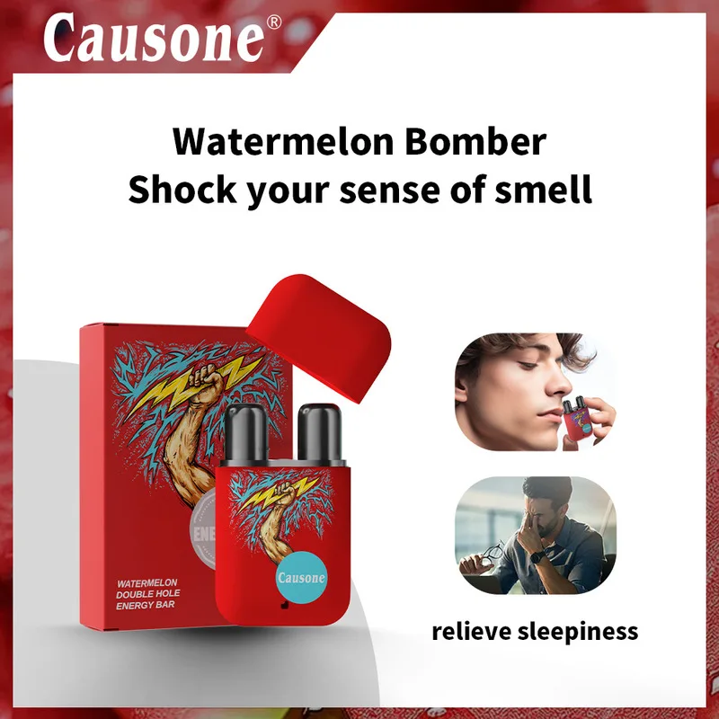 Causone Double Hole Nasal Inhaler Watermelon Flavor Cooling Stick Refreshing Relieve Sleepiness Anti Motion Sickness For Adults