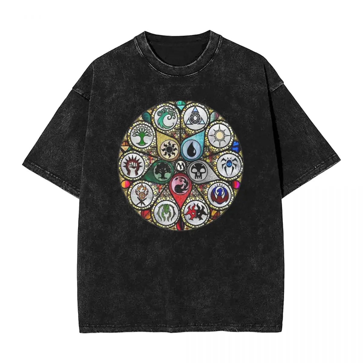 

Oversized Washed T Shirt Magic The Gathering Cotton T Shirts MTG Stained Glass Fashion Tee Shirt for Couple Summer Top Tees